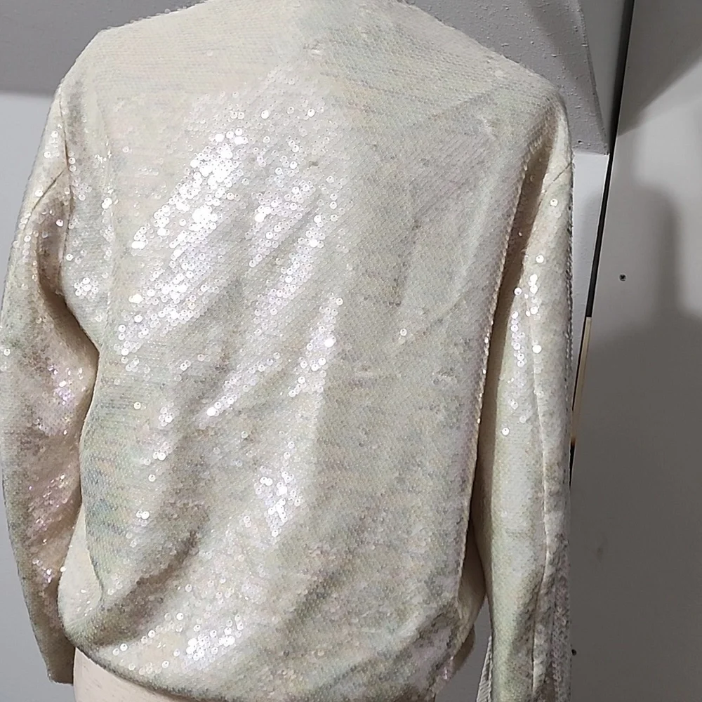Zara Sequin Zip-Up Jacket in Cream